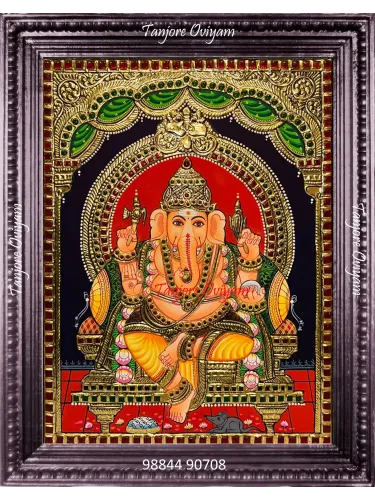 Lord Ganesh Tanjore painting with traditional gold foil work and classic Thanjavur detailing